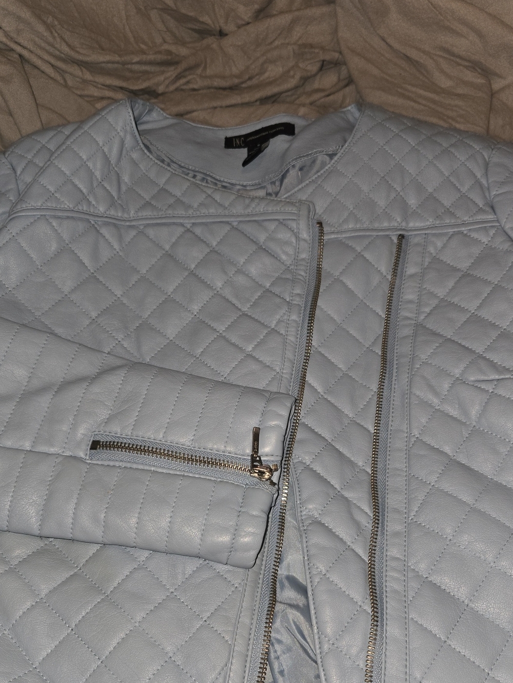 INC International Concepts Pale Blue Quilted Moto Jacket